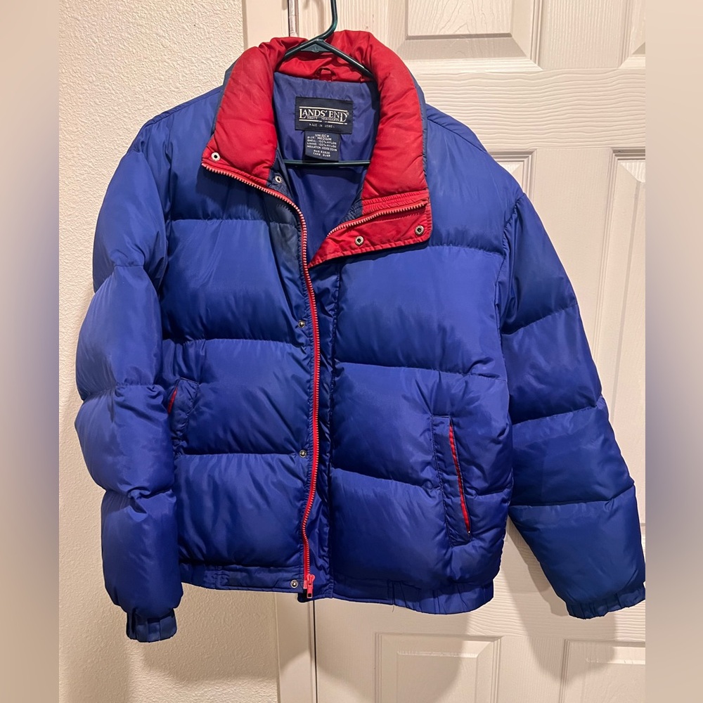 Lands' End Puffer Jacket in Blue and Red